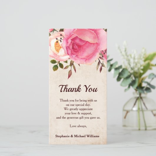 Rustic Country Floral Wedding Danke Karte (Stehend Vorderseite)