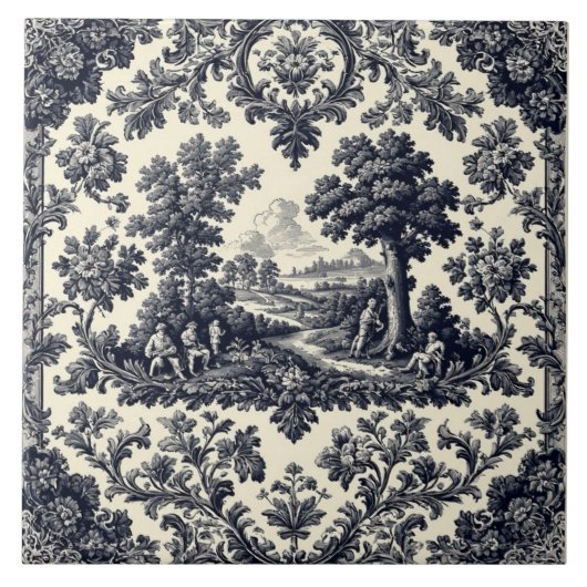 Rustic Country Folks French Toile Pastoral Scenery Fliese (Vorderseite)