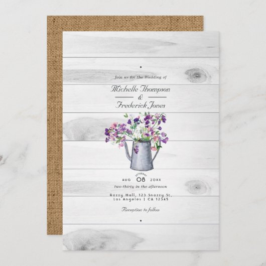 Rustic Country Garden Floral QR Code UAWG Wedding Einladung (Vorne/Hinten)