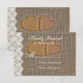 Rustic Country Hearts Burlap Lace Wedding RSVP Karte (Vorne/Hinten)