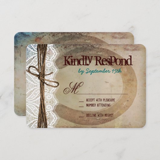 Rustic Country Horseshoe Aquamarin Wedding RSVP Ca (Vorne/Hinten)