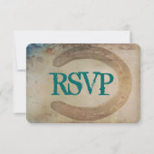 Rustic Country Horseshoe Aquamarin Wedding RSVP Ca Karte (Rückseite)
