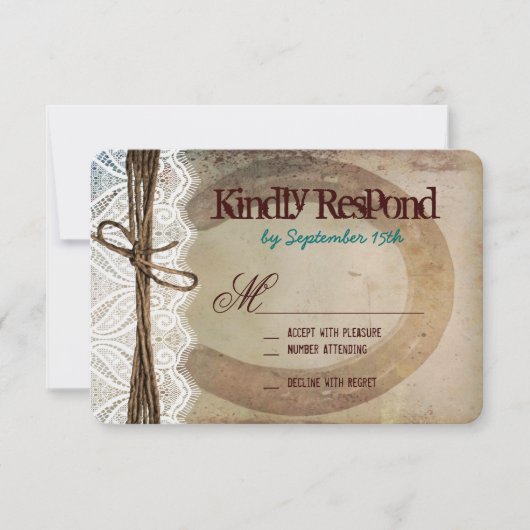 Rustic Country Horseshoe Aquamarin Wedding RSVP Ca Karte (Vorderseite)