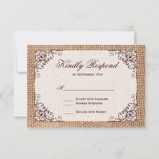 Rustic Country Horseshoe Burlap Wedding RSVP Cards (Vorderseite)