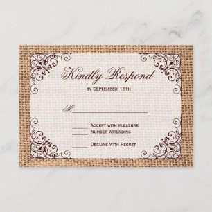 Rustic Country Horseshoe Burlap Wedding RSVP Cards Karte