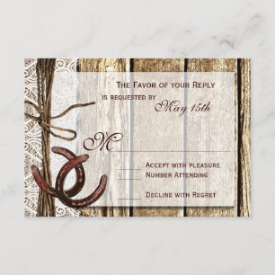 Rustic Country Horseshoe Wood Wedding RSVP Cards
