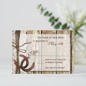 Rustic Country Horseshoe Wood Wedding RSVP Cards (Stehend Vorderseite)