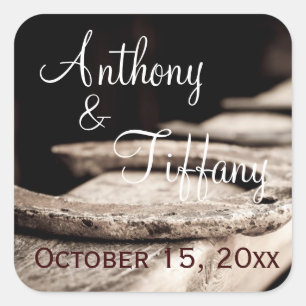 Rustic Country Horseshoes Cowboy Gastgeschenk Hoch Quadratischer Aufkleber