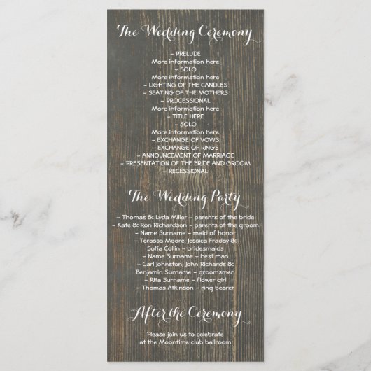 Rustic Country Horseshoes LaceWood Wedding Program Programm (Rückseite)
