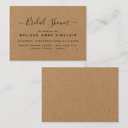 Rustic Country Kraft Brautparty Ticket Einladung (Vorne/Hinten)