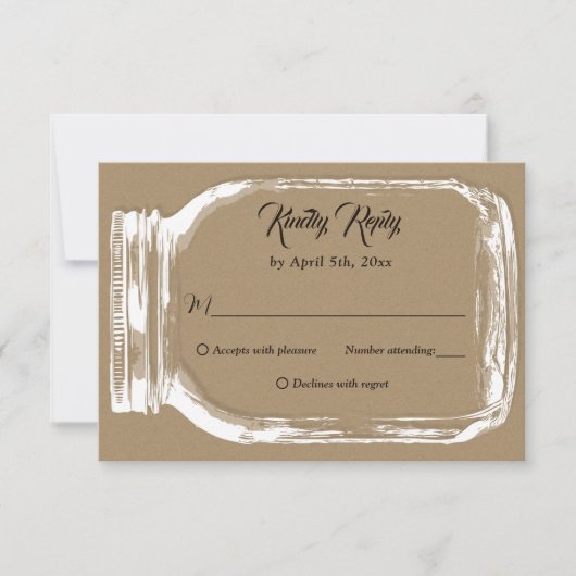 Rustic Country Kraft Paper Mason Jar Wedding RSVP Karte (Vorderseite)