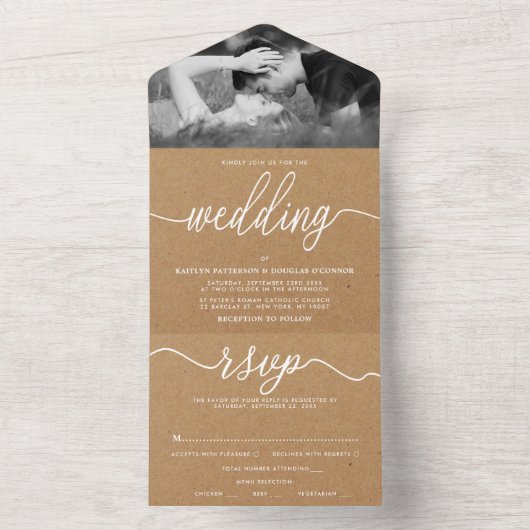 Rustic Country Kraft Simple Script Wedding All In One Einladung (Innen)
