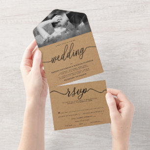 Rustic Country Kraft Simple Script Wedding All In One Einladung