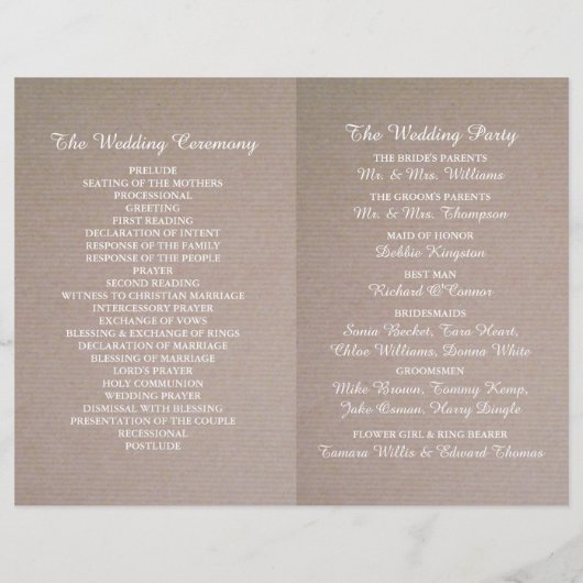 Rustic Country Kraft Wedding Bi-fold Programm (Rückseite)