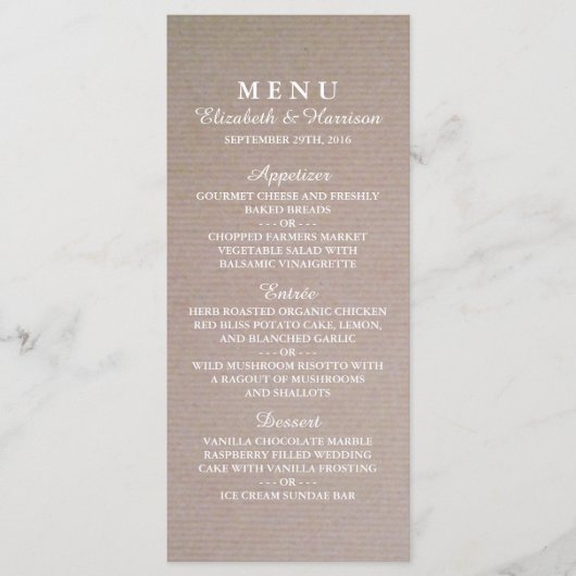 Rustic Country Kraft Wedding Menu Menükarte (Vorderseite)
