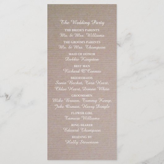 Rustic Country Kraft Wedding Program Programm (Rückseite)