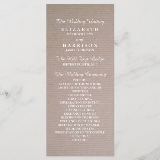 Rustic Country Kraft Wedding Program Programm (Vorderseite)