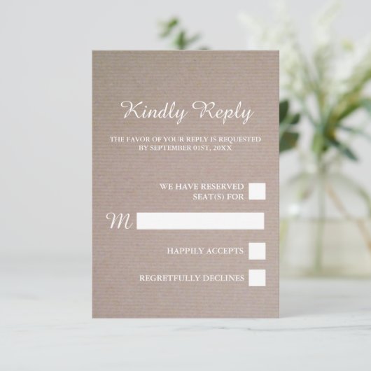 Rustic Country Kraft Wedding RSVP (Stehend Vorderseite)