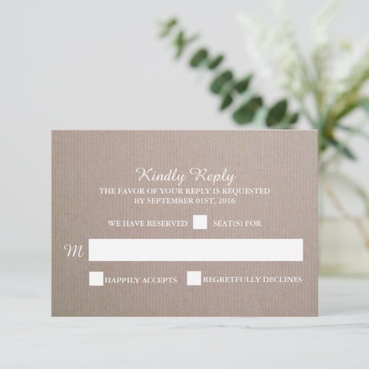 Rustic Country Kraft Wedding RSVP (Stehend Vorderseite)