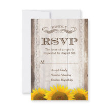 Rustic Country Lace Barn Wood Sunflower RSVP Card