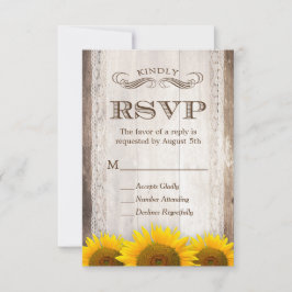 Rustic Country Lace Barn Wood Sunflower RSVP Card
