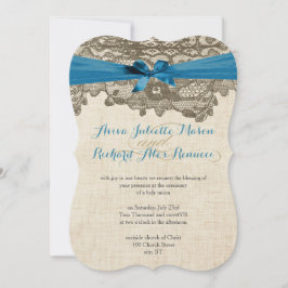 Rustic Country Lace Blue Wedding Einladung