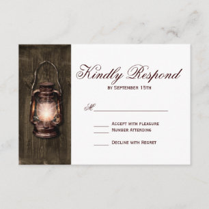 Rustic Country Lantern Barn Wood Wedding RSVP Card