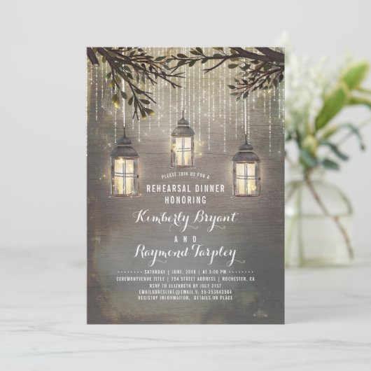 Rustic Country Lanterns Garden Probe Abendessen Einladung (Stehend Vorderseite)