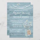 Rustic Country Mason Jar Blue Brautparty Einladung (Vorne/Hinten)