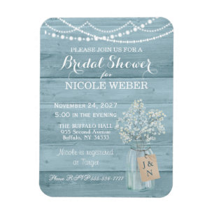 Rustic Country Mason Jar Blue Brautparty Einladung Magnet
