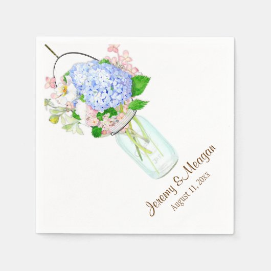 Rustic Country Mason Jar Blume Blue Hydrangeas Serviette (Vorderseite)