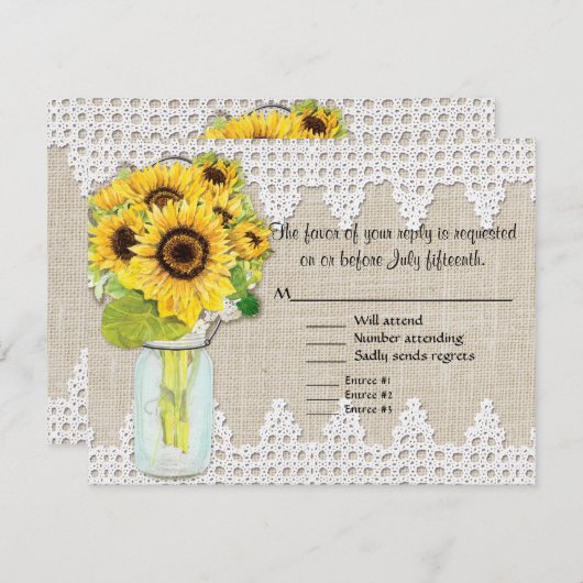 Rustic Country Mason Jar Blume - Sonnenblumenspitz RSVP Karte (Vorne/Hinten)