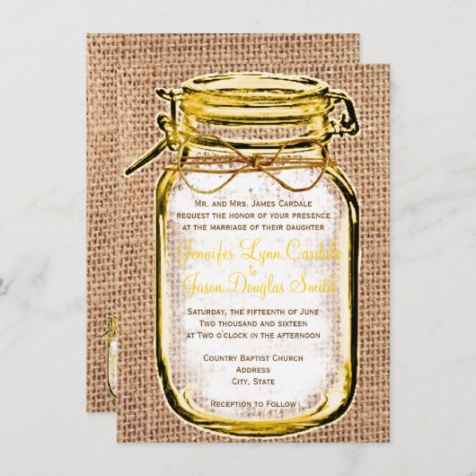 Rustic Country Mason Jar Burlap Einladung Hochzeit (Vorne/Hinten)