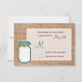 Rustic Country Mason Jar Burlap Wedding RSVP Cards (Vorderseite)