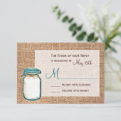 Rustic Country Mason Jar Burlap Wedding RSVP Cards Karte (Stehend Vorderseite)