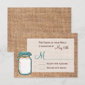 Rustic Country Mason Jar Burlap Wedding RSVP Cards Karte (Vorne/Hinten)