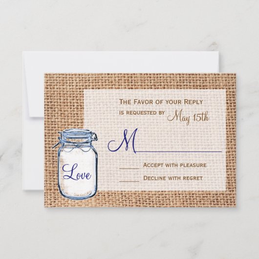 Rustic Country Mason Jar Burlap Wedding RSVP Cards Karte (Vorderseite)