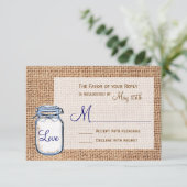 Rustic Country Mason Jar Burlap Wedding RSVP Cards Karte (Stehend Vorderseite)