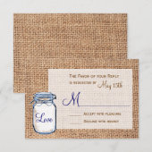 Rustic Country Mason Jar Burlap Wedding RSVP Cards Karte (Vorne/Hinten)