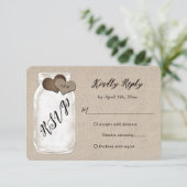 Rustic Country Mason Jar Burlap Wedding RSVP Karte (Stehend Vorderseite)