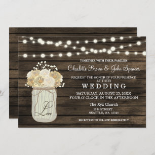 Rustic Country Mason Jar Daisy Barn Wood Wedding Einladung