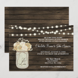 Rustic Country Mason Jar Daisy Barn Wood Wedding Einladung