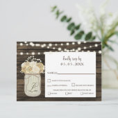 Rustic Country Mason Jar Daisy Barn Wood Wedding RSVP Karte (Stehend Vorderseite)