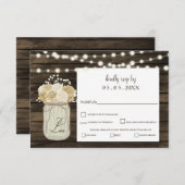 Rustic Country Mason Jar Daisy Barn Wood Wedding RSVP Karte (Vorne/Hinten)