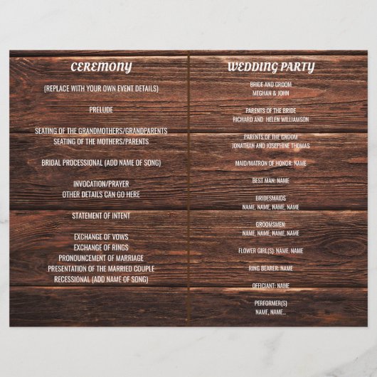 Rustic Country Mason Jar Lights Hochzeitsprogramm (Rückseite)