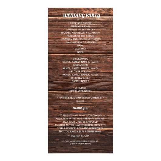 Rustic Country Mason Jar Lights Hochzeitsprogramm Werbekarte (Hinten)