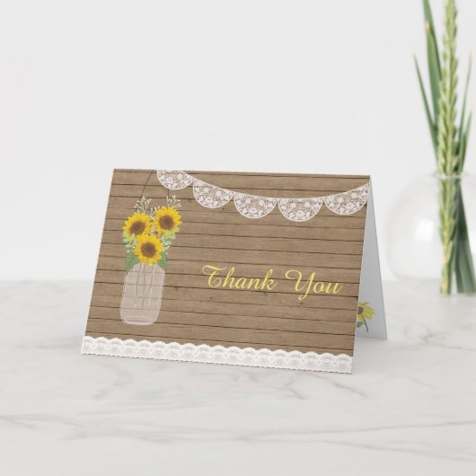 Rustic Country Mason Jar Sunflower Wedding Danke (Vorderseite)