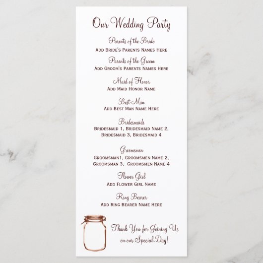 Rustic Country Mason Jar Wedding Programm No Usher (Rückseite)