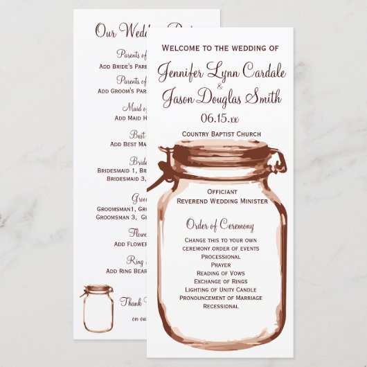 Rustic Country Mason Jar Wedding Programm No Usher (Vorne/Hinten)