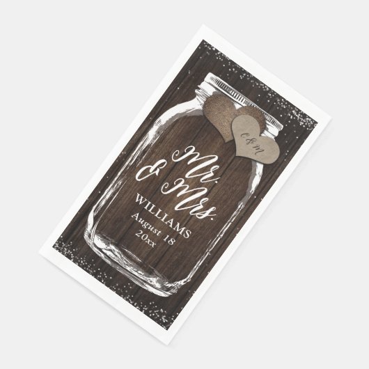 Rustic Country Mason Jar Wood Mr & Mrs. Wedding Serviette (Ecke)